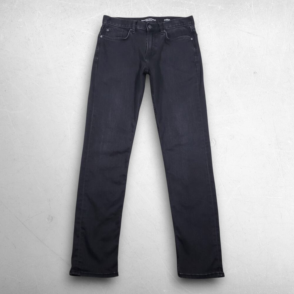 Banana Republic Traveler Straight Leg Slim Fit Jeans Men 31x32 Black Denim Retro